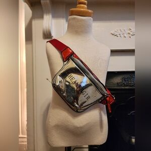 Silver and Red Muni Crossbody Bag